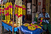 Garlands of flowers sold near the Swamimalai temple. 